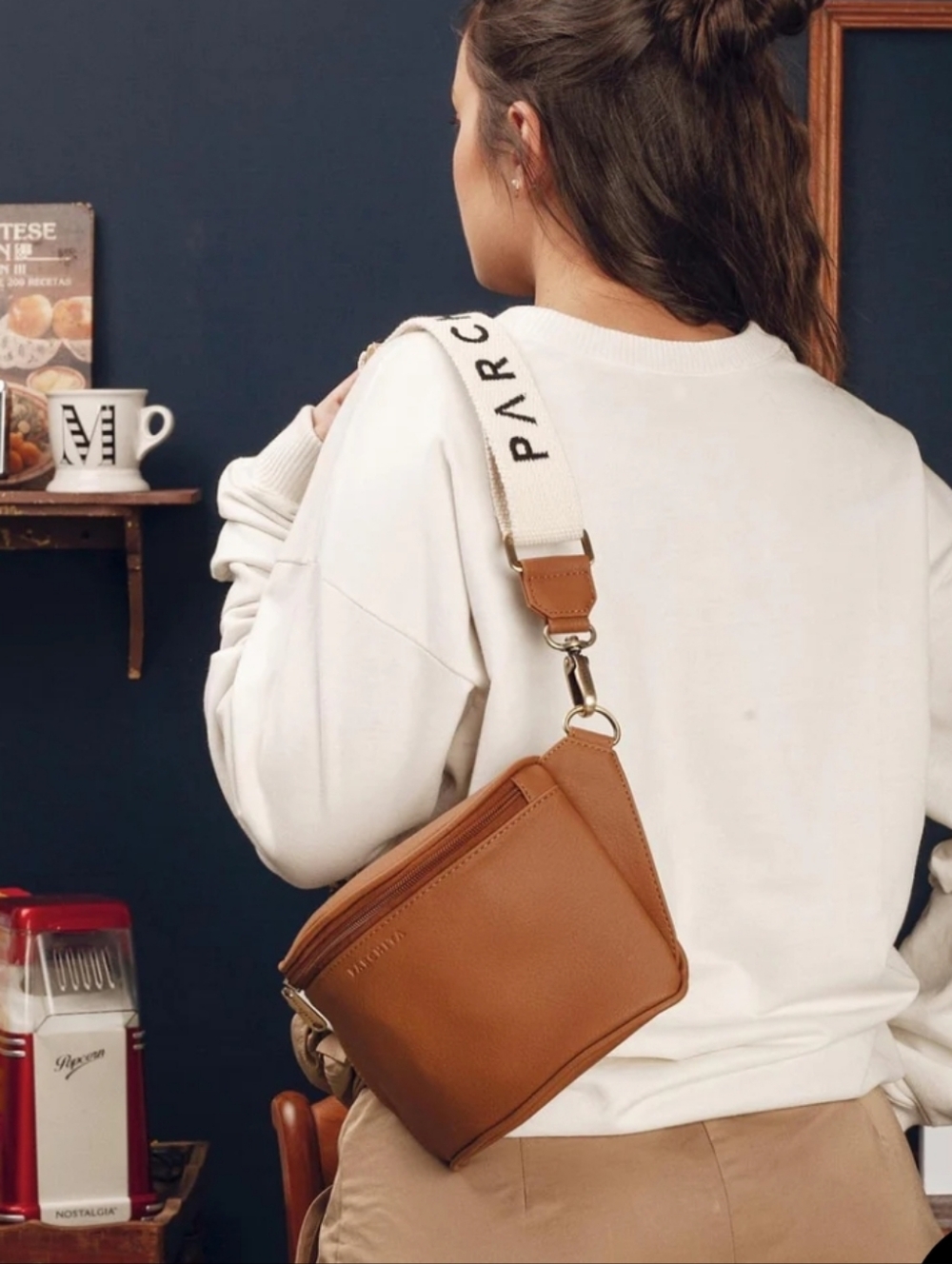 Parchita Canvas Strap with Tan Leather Bag Accent